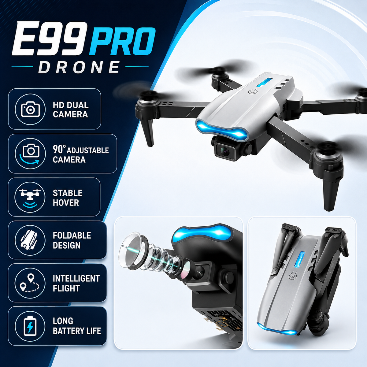 E99 Pro Foldable Camera Drone with Remote Control – App Control & Smart Hover